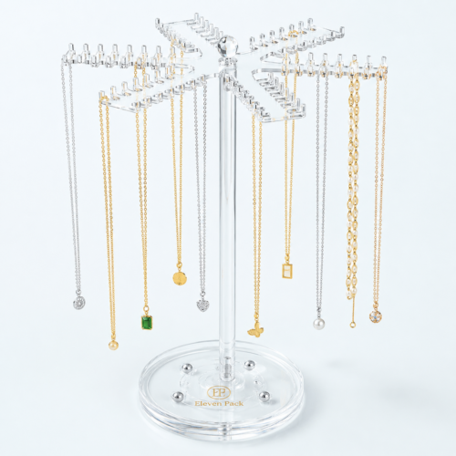 Clear Acrylic Glass Rotating Jewelry Display Stand - open product view - JD-BM-04-P12