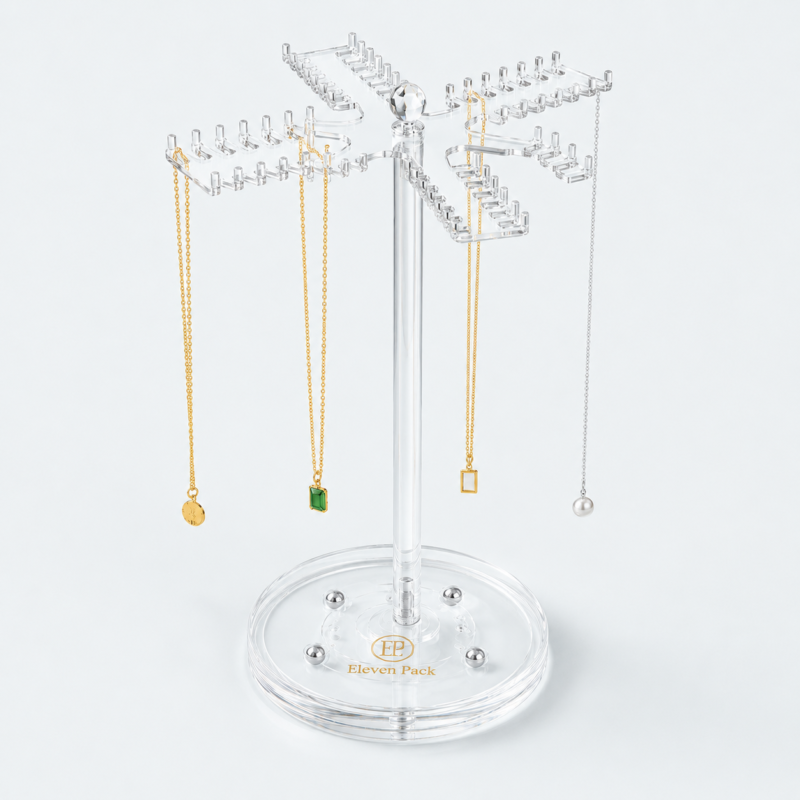 Clear Acrylic Glass Rotating Jewelry Display Stand - closed product view - JD-BM-04-P12