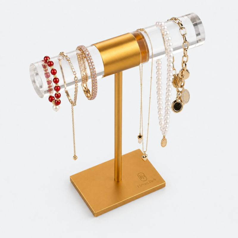 Clear Acrylic Metal Jewelry Display Stand - closed product view - JD-BM-04-P3 Clear Acrylic Metal Jewelry Display Stand - closed product view - JD-BM-04-P3