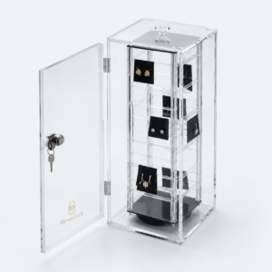 Clear Acrylic Lockable Jewelry Display Stand - open product view - JD-BM-04-P7 Clear Acrylic Lockable Jewelry Display Stand - open product view - JD-BM-04-P7