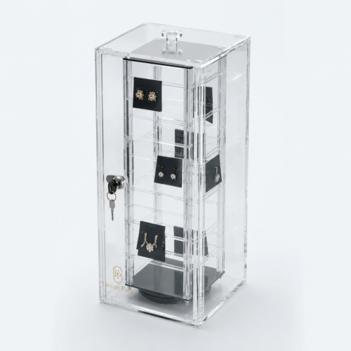 Clear Acrylic Lockable Jewelry Display Stand - closed product view - JD-BM-04-P7