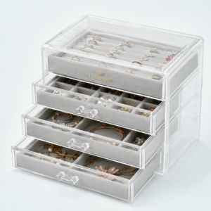 Clear Acrylic Drawer Jewelry Display Stand - open product view - JD-BM-04-P8