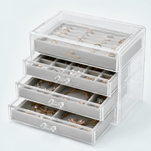 Clear Acrylic Drawer Jewelry Display Stand - open product view - JD-BM-04-P8