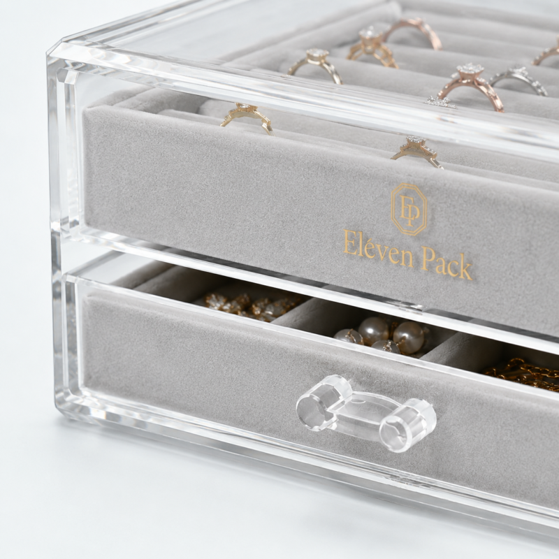 Clear Acrylic Drawer Jewelry Display Stand - material or structure detail - JD-BM-04-P8