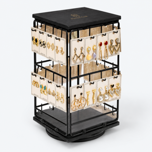 With LED Light Rotating Metal Earring Display Stand - open product view - JD-BM-06-P18