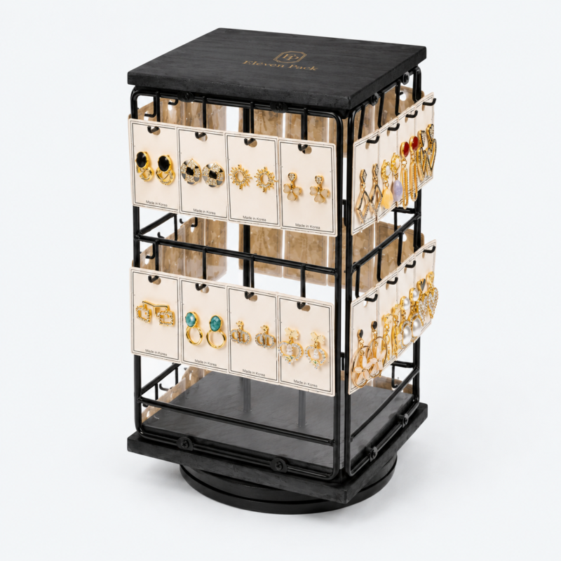 With LED Light Rotating Metal Earring Display Stand - closed product view - JD-BM-06-P18