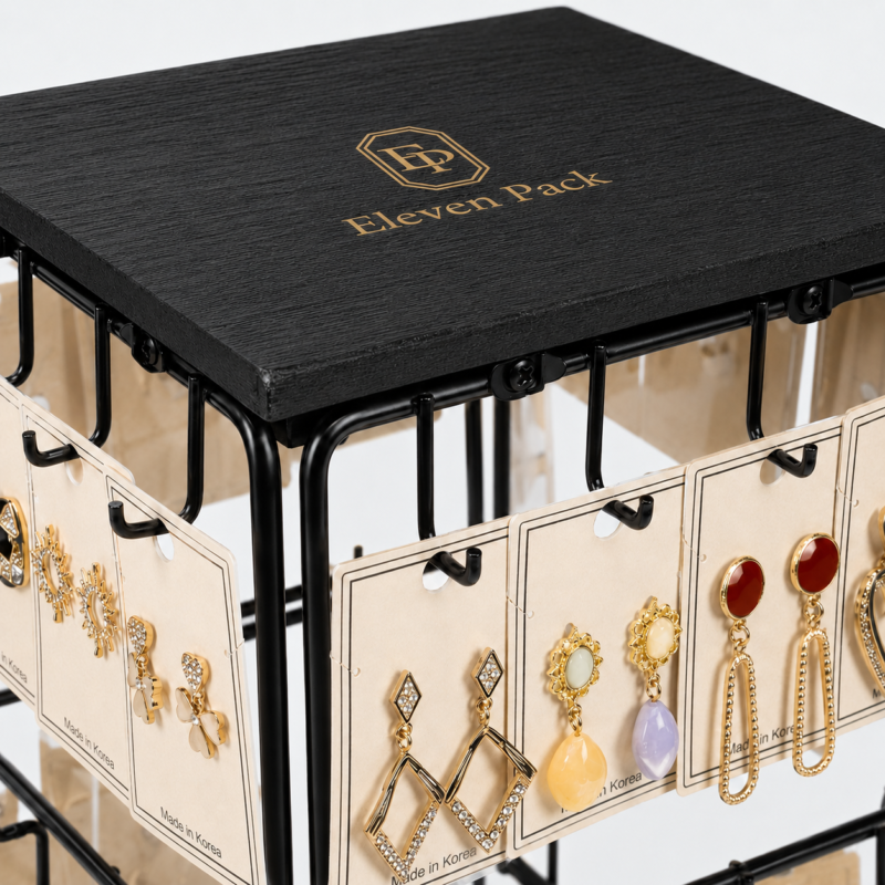 With LED Light Rotating Metal Earring Display Stand - material or structure detail - JD-BM-06-P18
