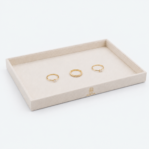 Beige Linen Elegant Jewelry Display Tray - closed product view - JD-BM-08-P1