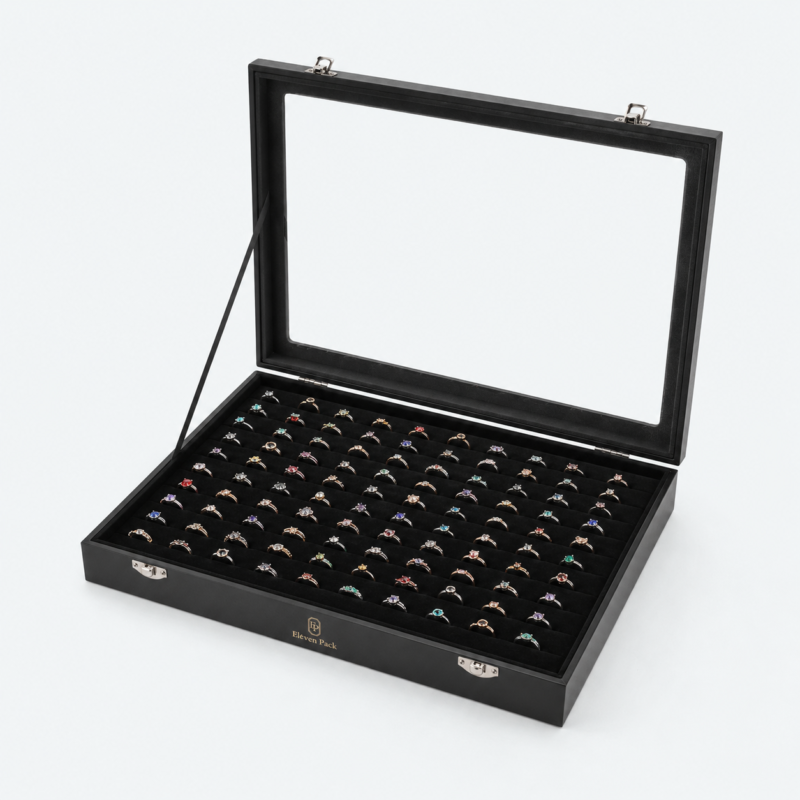 Glass Flip-Top Ring Display Box - open product view - JD-BT-01-P4