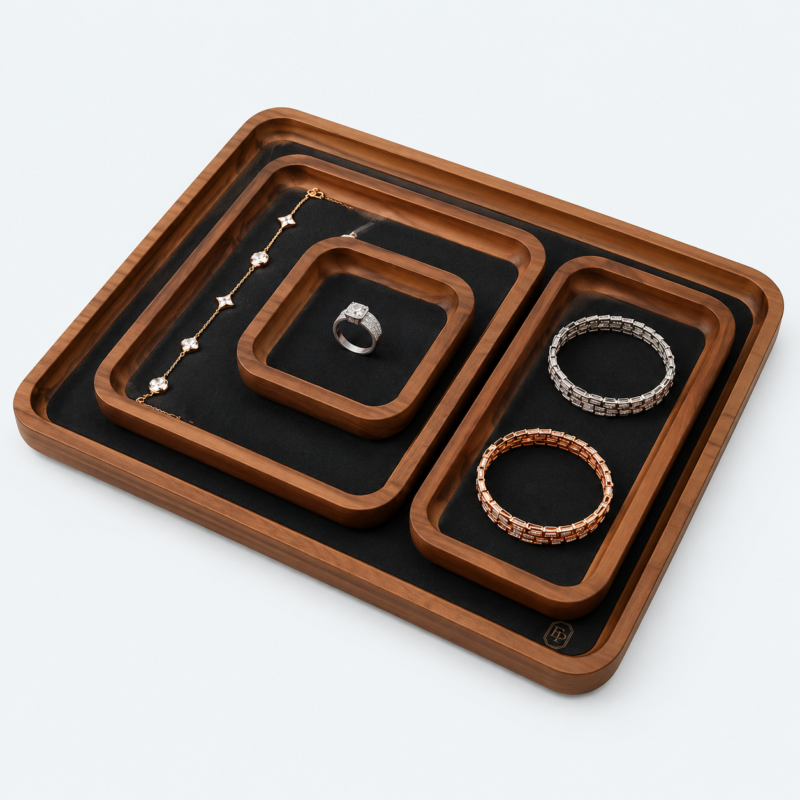Velvet Jewelry Display Tray Wooden - open product view - JD-BT-05-P1 Velvet Jewelry Display Tray Wooden - open product view - JD-BT-05-P1