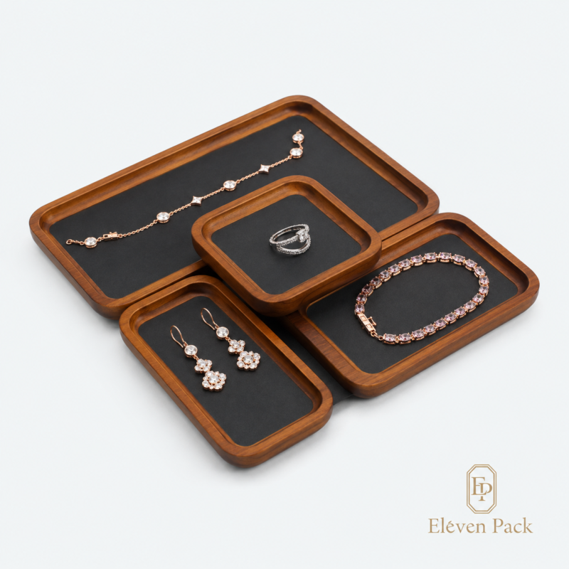 Velvet Jewelry Display Tray Wooden - lifestyle usage scene - JD-BT-05-P1 Velvet Jewelry Display Tray Wooden - lifestyle usage scene - JD-BT-05-P1