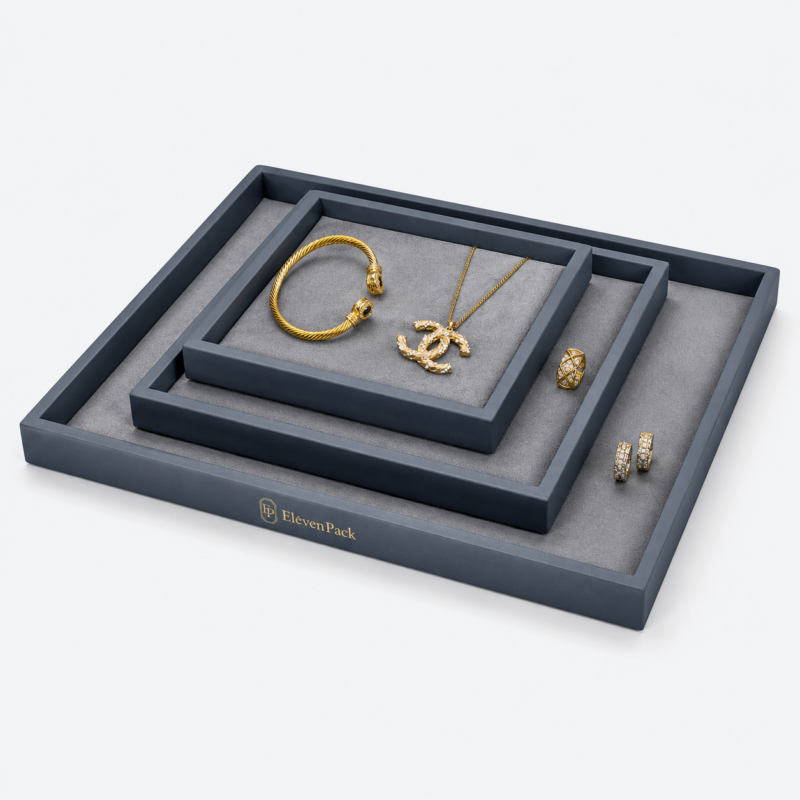 Walnut Velvet Jewelry Tray for Counter - open product view - JD-BT-05-P3