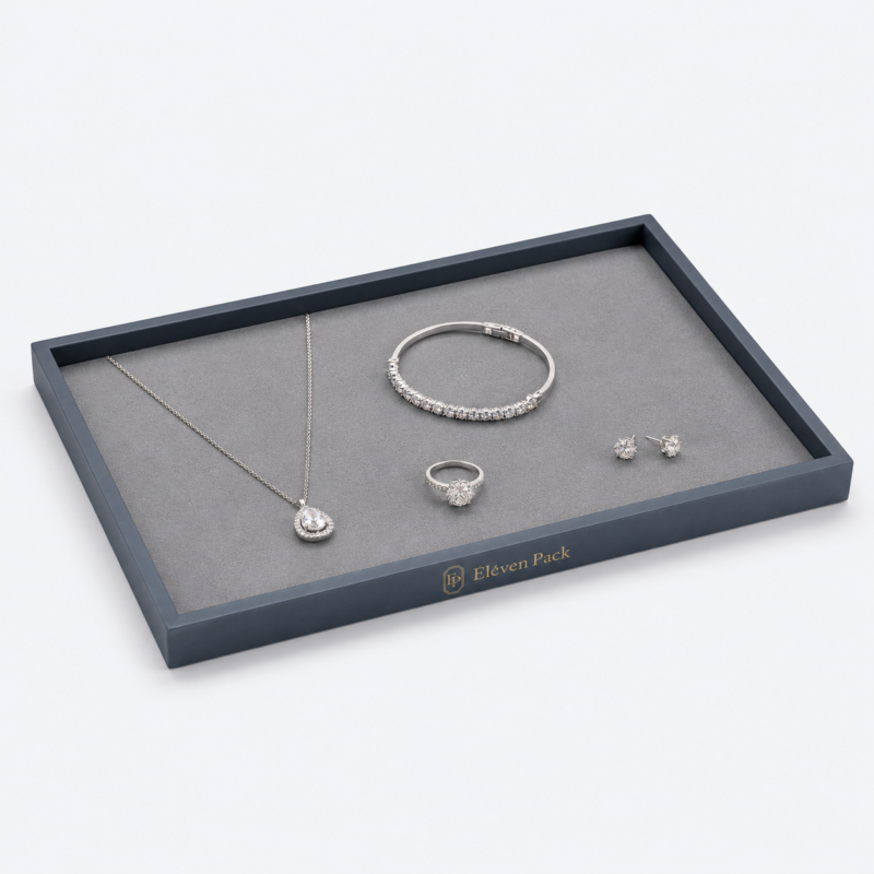 Walnut Velvet Jewelry Tray for Counter - closed product view - JD-BT-05-P3