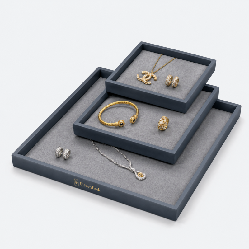 Walnut Velvet Jewelry Tray for Counter - lifestyle usage scene - JD-BT-05-P3