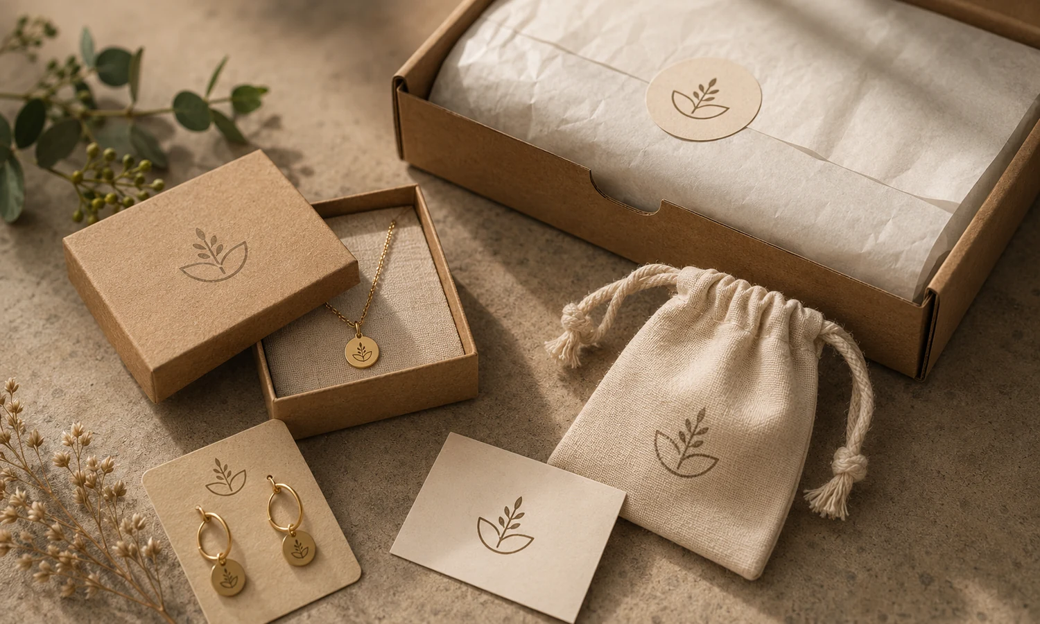 Sealed small jewelry order with a neutral pouch ready to ship