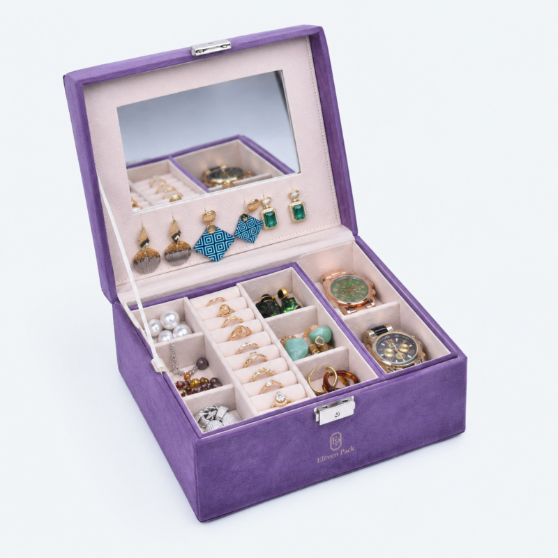 Microfiber Jewelry Organizer Box - open product view - JO-01-P12