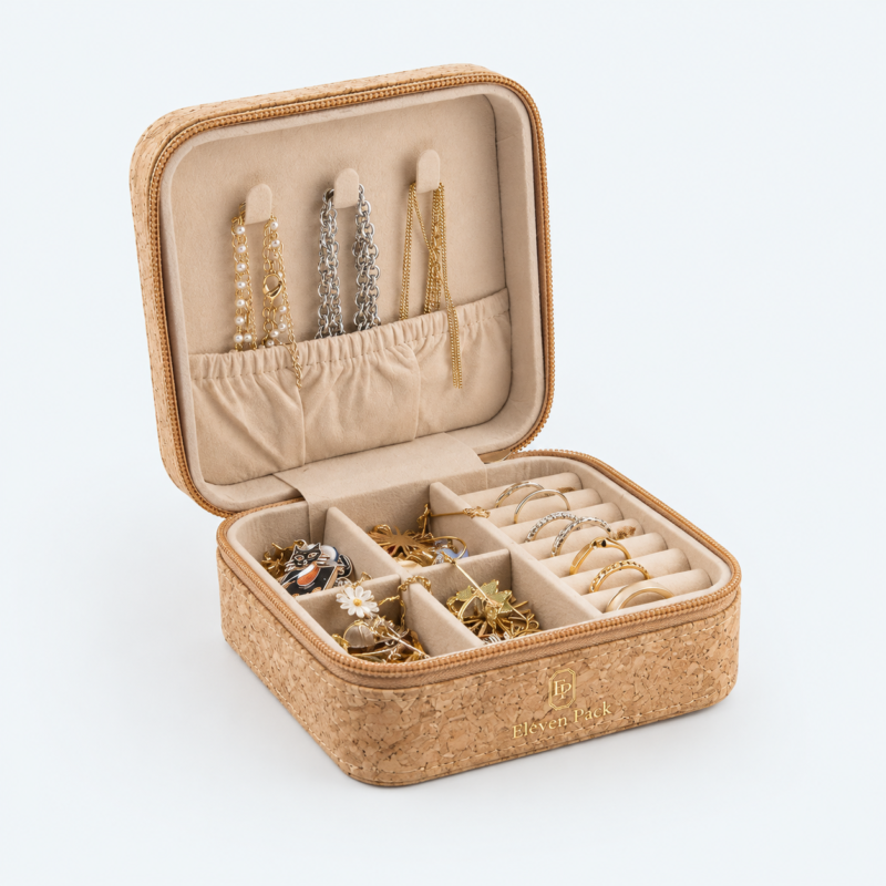 Leather Jewelry Organizer Box Woven - open product view - JO-01-P14