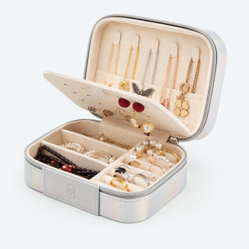 Leather Jewelry Organizer Box Beige - material or structure detail - JO-01-P15 Leather Jewelry Organizer Box Beige - material or structure detail - JO-01-P15