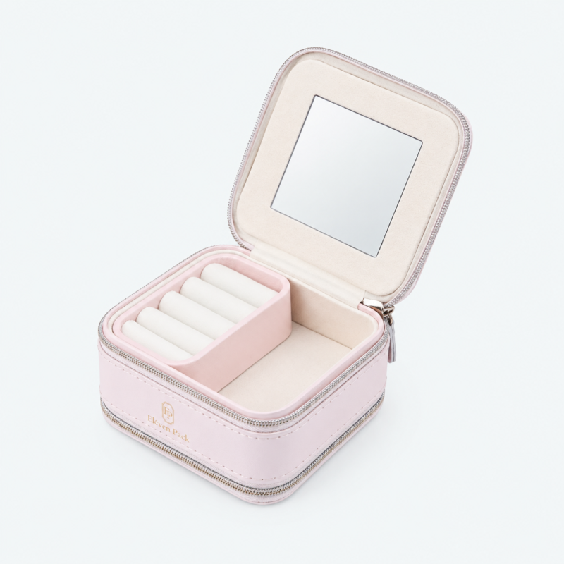 Leather Jewelry Organizer Box Mirror - open product view - JO-01-P17 Leather Jewelry Organizer Box Mirror - open product view - JO-01-P17