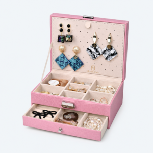 Leather Jewelry Organizer Box Organized Style B - open product view - JO-01-P18 Leather Jewelry Organizer Box Organized Style B - open product view - JO-01-P18