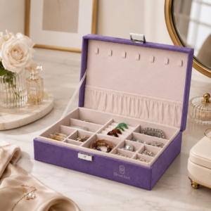Microfiber Jewelry Organizer Box for Organized - open product view - JO-01-P19