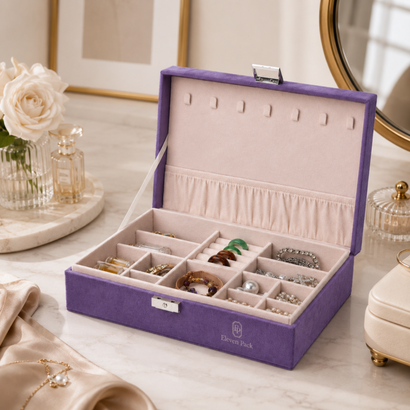Microfiber Jewelry Organizer Box for Organized - open product view - JO-01-P19