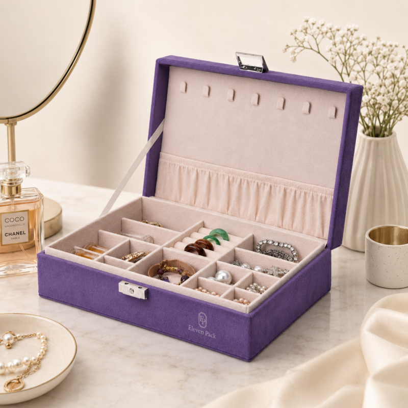 Microfiber Jewelry Organizer Box for Organized - closed product view - JO-01-P19