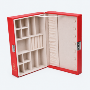 Leather Jewelry Organizer Box Red - open product view - JO-01-P23 Leather Jewelry Organizer Box Red - open product view - JO-01-P23