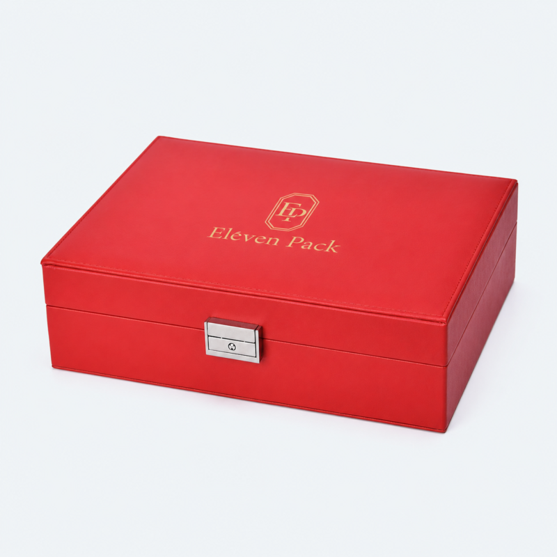 Leather Jewelry Organizer Box Red - closed product view - JO-01-P23 Leather Jewelry Organizer Box Red - closed product view - JO-01-P23
