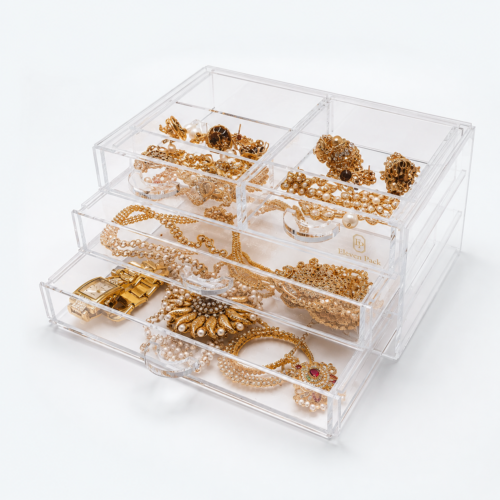 Clear Acrylic Multi-Layer Jewelry Organizer Box - open product view - JO-01-P24