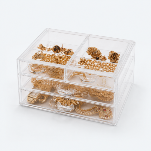 Clear Acrylic Multi-Layer Jewelry Organizer Box - closed product view - JO-01-P24