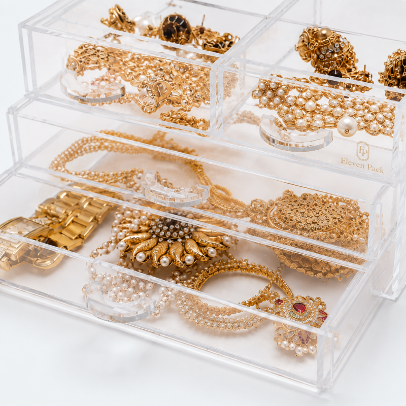 Clear Acrylic Multi-Layer Jewelry Organizer Box - material or structure detail - JO-01-P24
