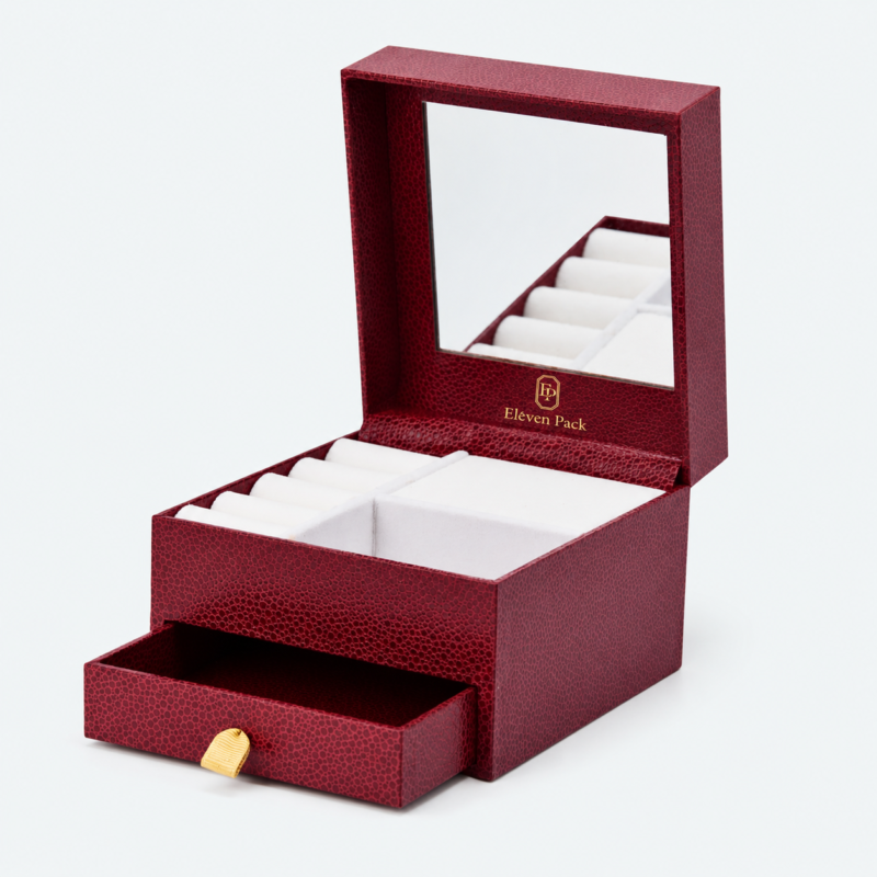 Leather Jewelry Organizer Box Burgundy - open product view - JO-01-P25 Leather Jewelry Organizer Box Burgundy - open product view - JO-01-P25