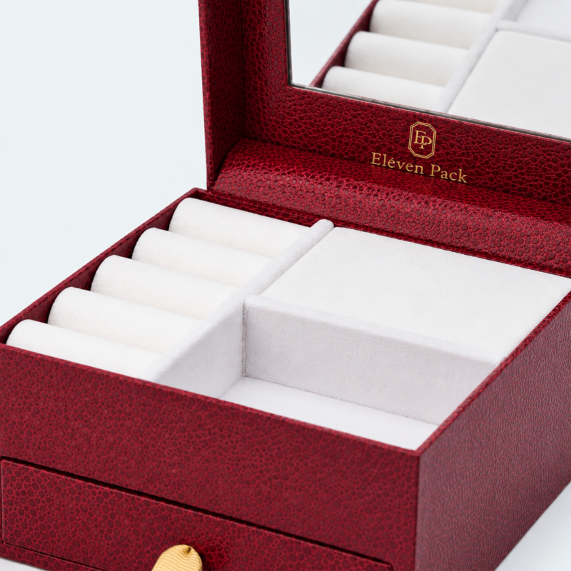 Leather Jewelry Organizer Box Burgundy - material or structure detail - JO-01-P25 Leather Jewelry Organizer Box Burgundy - material or structure detail - JO-01-P25