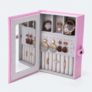 Leather Jewelry Organizer Box Book - closed product view - JO-01-P26