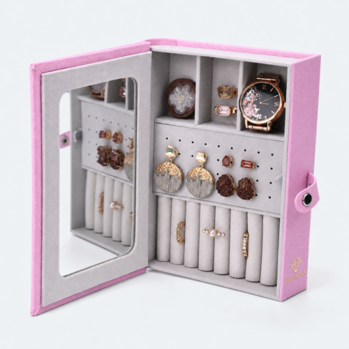 Leather Jewelry Organizer Box Book - closed product view - JO-01-P26