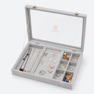 Leather Jewelry Organizer Box Glass - open product view - JO-01-P27