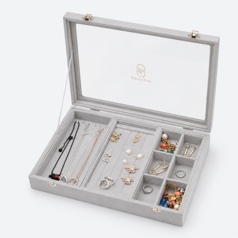 Leather Jewelry Organizer Box Glass - open product view - JO-01-P27