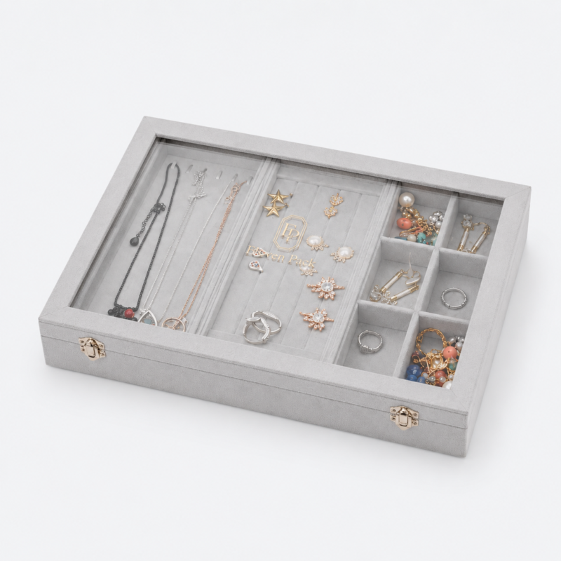 Leather Jewelry Organizer Box Glass - closed product view - JO-01-P27