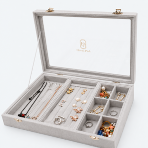 Leather Jewelry Organizer Box Glass - material or structure detail - JO-01-P27