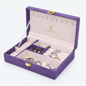 Purple Flocked Custom Jewelry Organizer Box - open product view - JO-01-P38 Purple Flocked Custom Jewelry Organizer Box - open product view - JO-01-P38