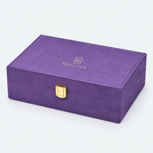 Purple Flocked Custom Jewelry Organizer Box - closed product view - JO-01-P38 Purple Flocked Custom Jewelry Organizer Box - closed product view - JO-01-P38