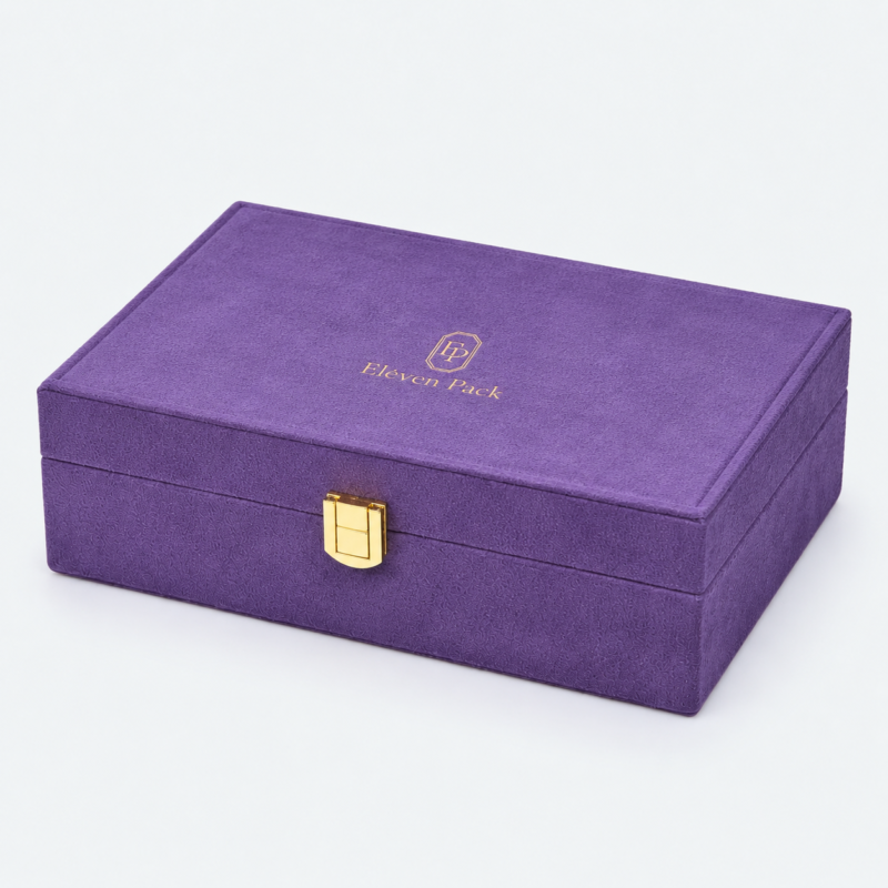 Purple Flocked Custom Jewelry Organizer Box - closed product view - JO-01-P38 Purple Flocked Custom Jewelry Organizer Box - closed product view - JO-01-P38