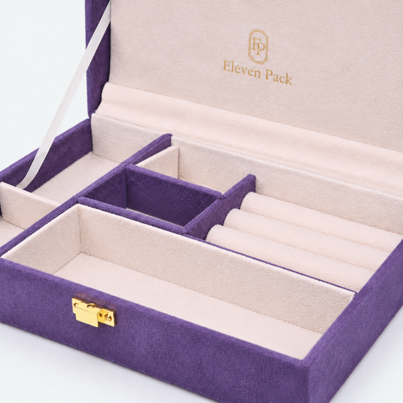 Purple Flocked Custom Jewelry Organizer Box - material or structure detail - JO-01-P38 Purple Flocked Custom Jewelry Organizer Box - material or structure detail - JO-01-P38