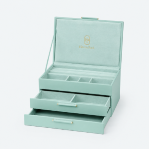 Blue Leather Multi-Layer Jewelry Box - open product view - JO-01-P39 Blue Leather Multi-Layer Jewelry Box - open product view - JO-01-P39
