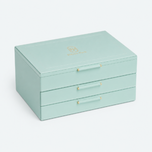 Blue Leather Multi-Layer Jewelry Box - closed product view - JO-01-P39 Blue Leather Multi-Layer Jewelry Box - closed product view - JO-01-P39
