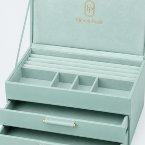 Blue Leather Multi-Layer Jewelry Box - material or structure detail - JO-01-P39 Blue Leather Multi-Layer Jewelry Box - material or structure detail - JO-01-P39
