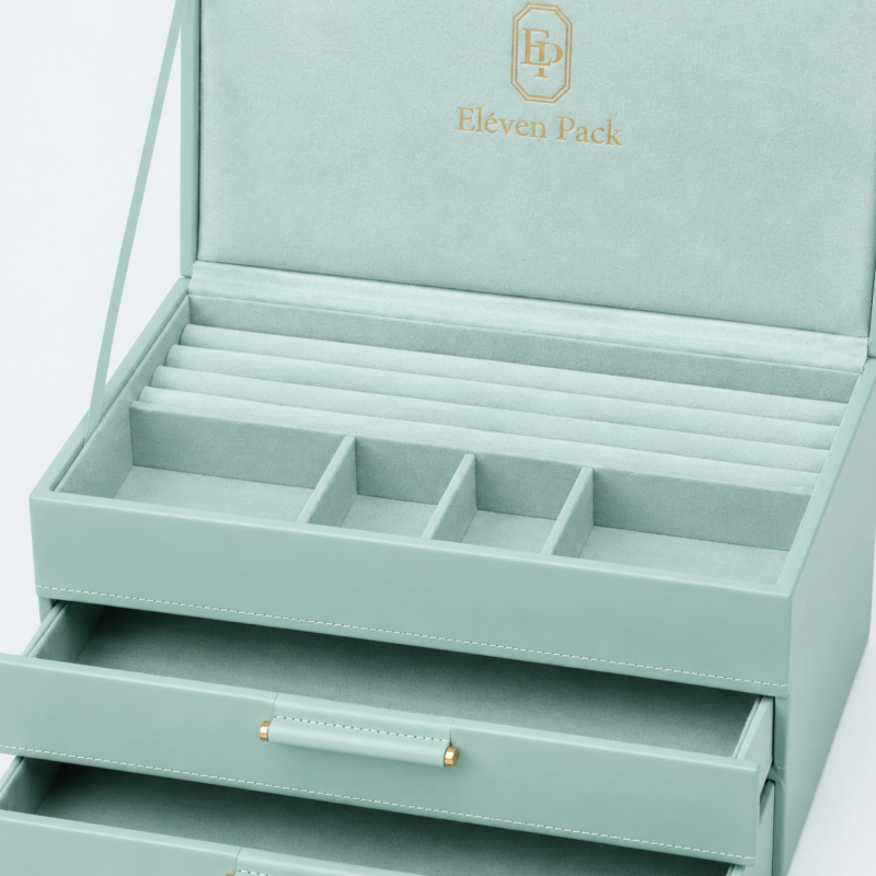 Blue Leather Multi-Layer Jewelry Box - material or structure detail - JO-01-P39 Blue Leather Multi-Layer Jewelry Box - material or structure detail - JO-01-P39
