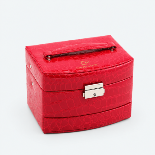 Red Leather Multi-Layer Jewelry Organizer Box - closed product view - JO-01-P40
