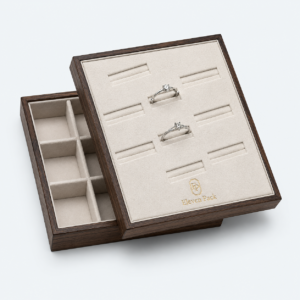 Velvet Wooden Lined Jewelry Organizer Box - open product view - JO-01-P45 Velvet Wooden Lined Jewelry Organizer Box - open product view - JO-01-P45